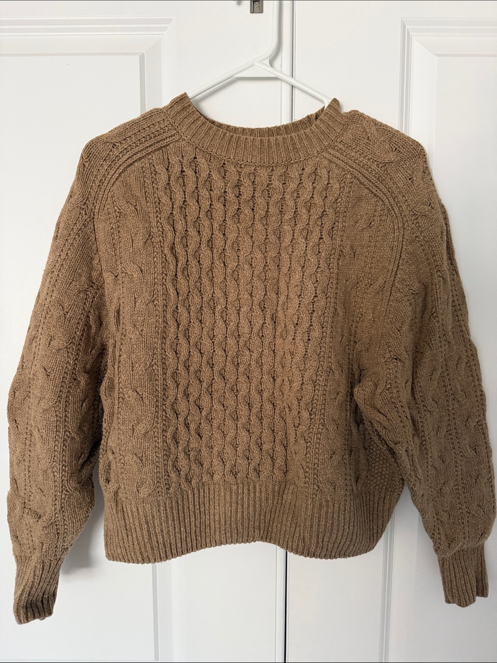 Universal Thread Cable Crewneck Sweater in Camel Brown